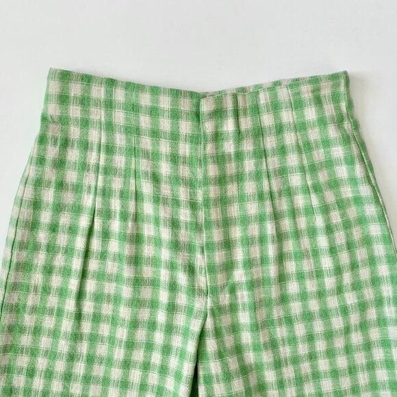 Zara Gingham Checkerboard Wide Leg Trouser Dress Pants Green White Dopamine Boho - Picture 10 of 16